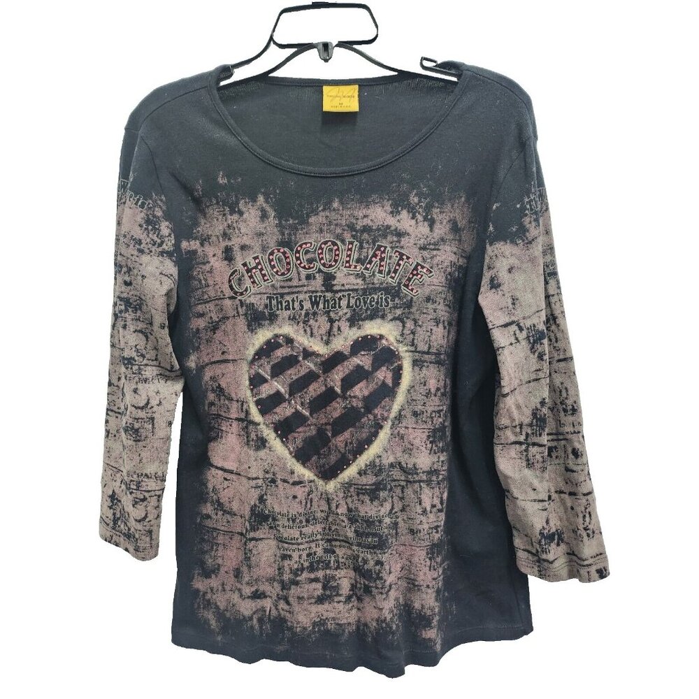 Katina Marie Womens Wearable Art‎ Top Medium Chocolate Heart Embellished Novelty